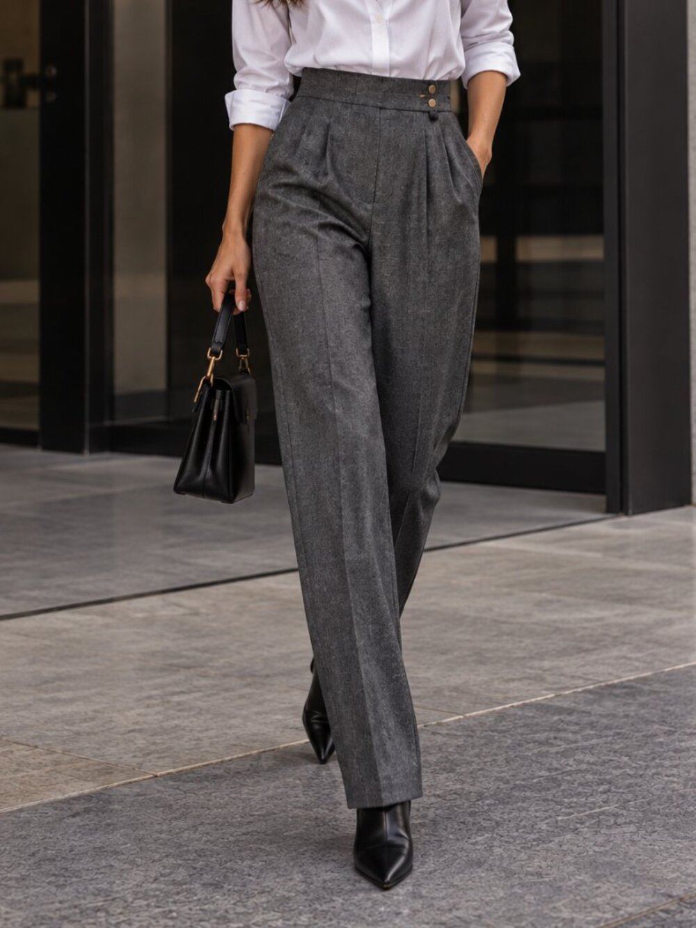 VINTAGE | Dark Grey Slacks with Gold Button Waist Detail